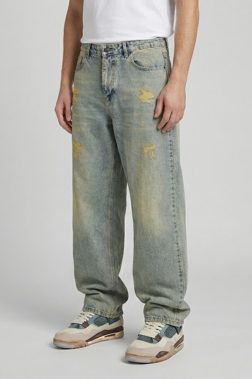 جزئیات پارچه شلوار بگ مردانه با بافت نرم و افت طبیعی