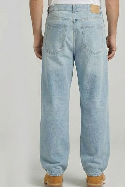 نمای پشت شلوار بگ مردانه جین یخی با کیفیت بالا MB344