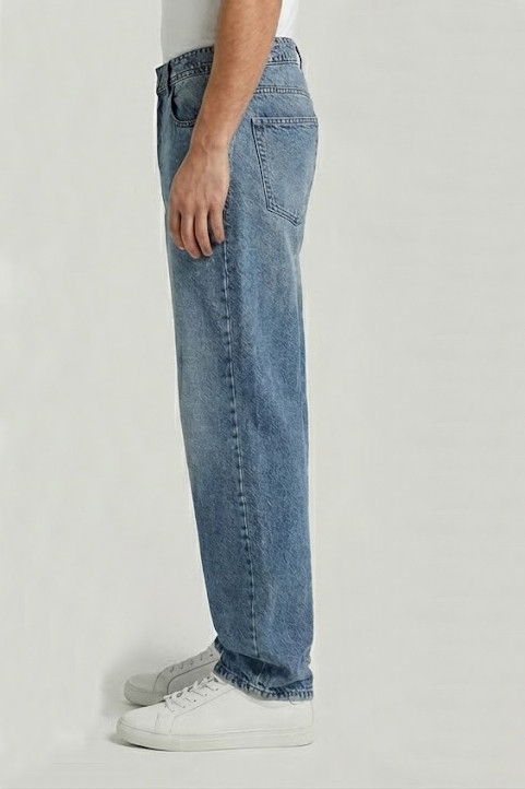 نمای بغل شلوار بگ مردانه جین آبی سنگ شور با کیفیت