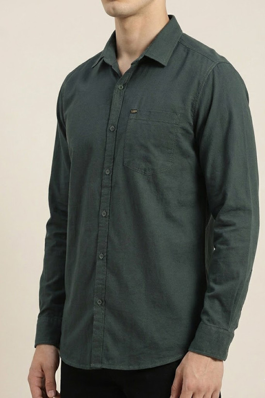 پیراهن مردانه سبز تیره آستین بلند نخ پنبه GENTIMEN
