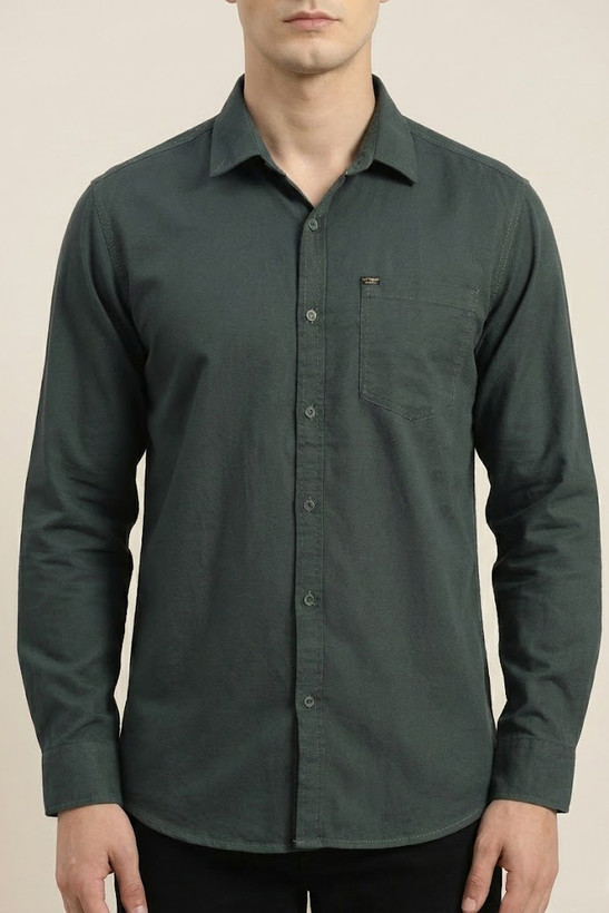 خرید پیراهن مردانه سبز تیره آستین بلند نخ پنبه GENTIMEN