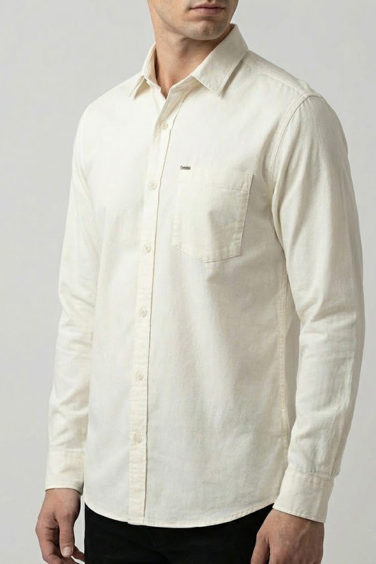 خرید پیراهن مردانه سفید شیری آستین بلند نخ پنبه GENTIMEN