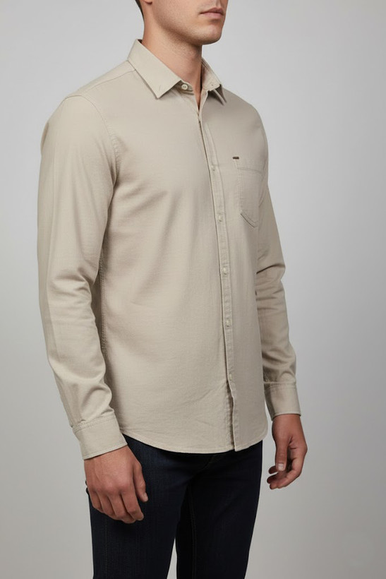 پیراهن مردانه کرم آستین بلند نخ پنبه GENTIMEN