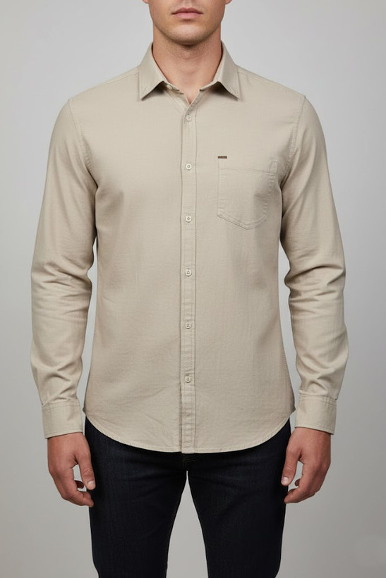 خرید پیراهن مردانه کرم آستین بلند نخ پنبه GENTIMEN