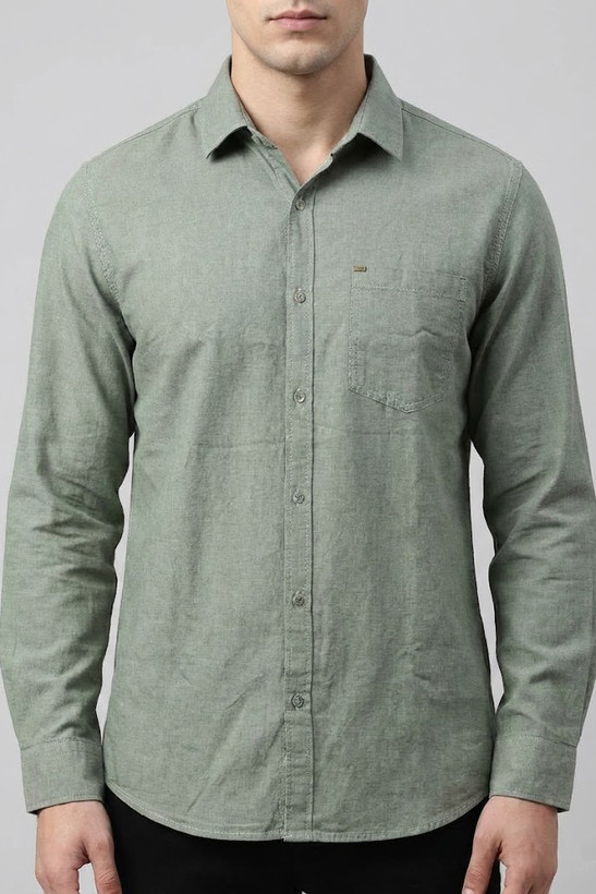 پیراهن مردانه سبز آستین بلند نخ پنبه GENTIMEN