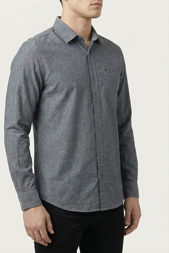 خرید پیراهن مردانه ذغالی آستین بلند نخ پنبهGENTIMEN