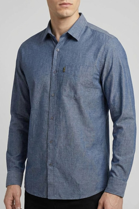 خرید پیراهن مردانه آبی سنگشور آستین بلند نخ پنبه GENTIMEN