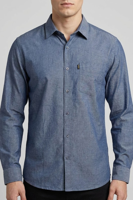 پیراهن مردانه آبی سنگشور آستین بلند نخ پنبه GENTIMEN