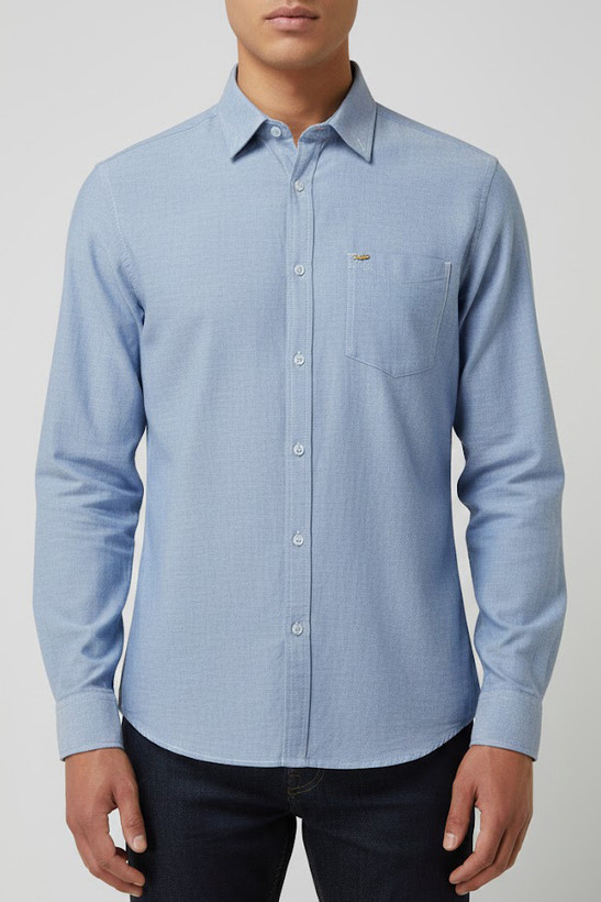 نمای جلو پیراهن مردانه آبی آستین بلند نخ پنبه لیننGENTIMEN