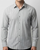 پیراهن مردانه راه راه آستین بلند نخ پنبه طوسی