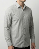 پیراهن مردانه راه راه آستین بلند نخ پنبه طوسی