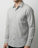 پیراهن مردانه راه راه آستین بلند نخ پنبه طوسی