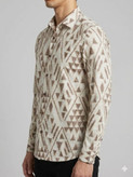 تنخور پیراهن کنفی مردانه آستین بلند طرحدار کرم موکا 801