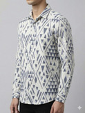 خرید پیراهن کنفی مردانه آستین بلند طرحدار سفید سرمه ای کد 701