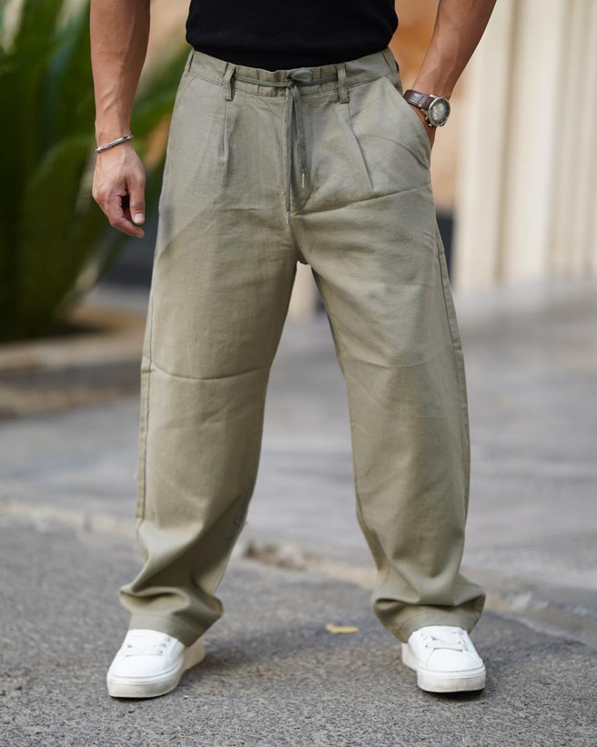 شلوار لینن مردانه برش بگ با کیفیت بالا رنگبندی سبز ZARA