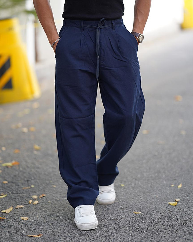 شلوار لینن مردانه برش بگ با کیفیت بالا رنگبندی سورمه ای ZARA