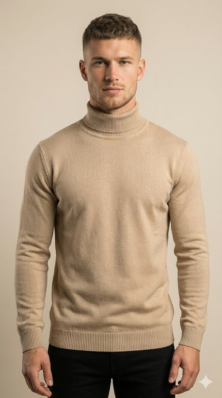 خرید بافت یقه اسکی کرم مردانه GENTIMEN