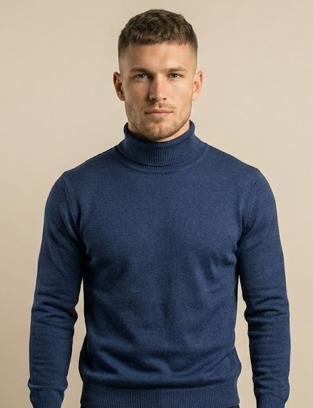 بافت یقه اسکی آبی نفتی مردانه GENTIMEN