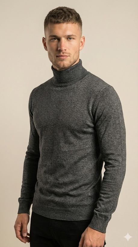 بافت یقه اسکی مردانه ذغالی GENTIMEN