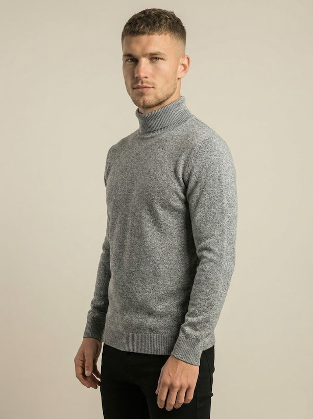 خرید بافت مردانه یقه اسکی طوسی ابر بادی GENTIMEN