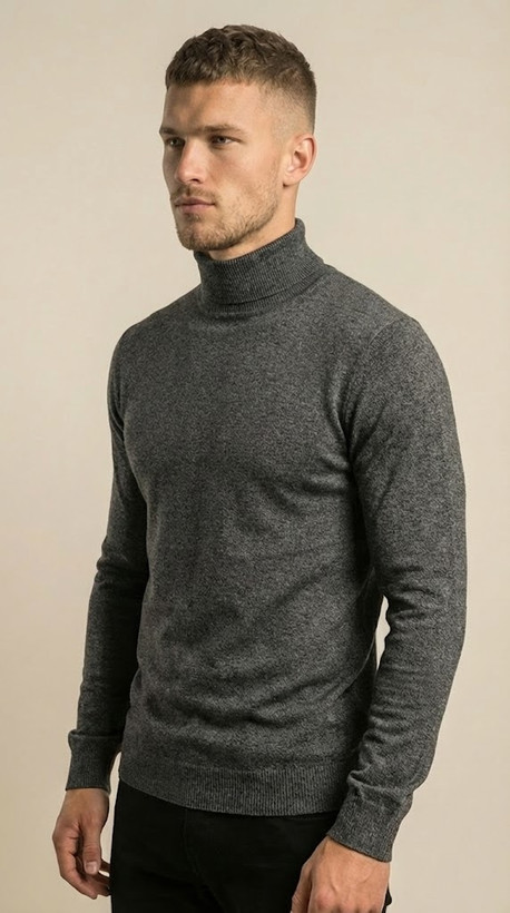 خرید بافت یقه اسکی مردانه ذغالی GENTIMEN