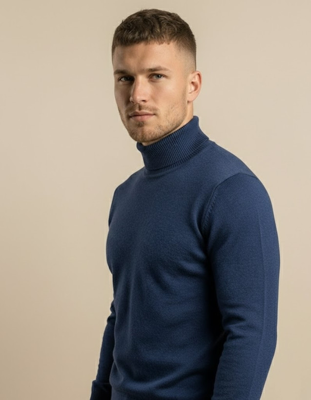 خرید بافت یقه اسکی آبی نفتی مردانه GENTIMEN