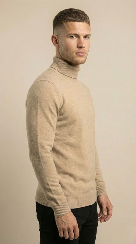 خرید بافت یقه اسکی کرم مردانه GENTIMEN