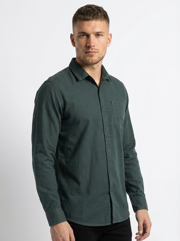 تنخور پیراهن مردانه سبز تیره آستین بلند نخ پنبه GENTIMEN