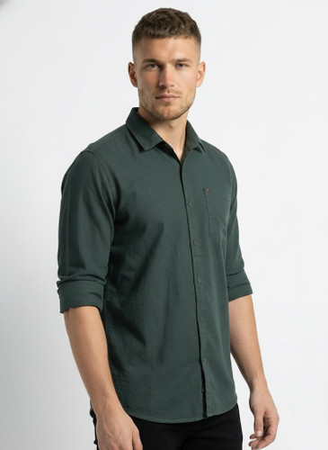 تنخور پیراهن مردانه سبز تیره آستین بلند نخ پنبه GENTIMEN