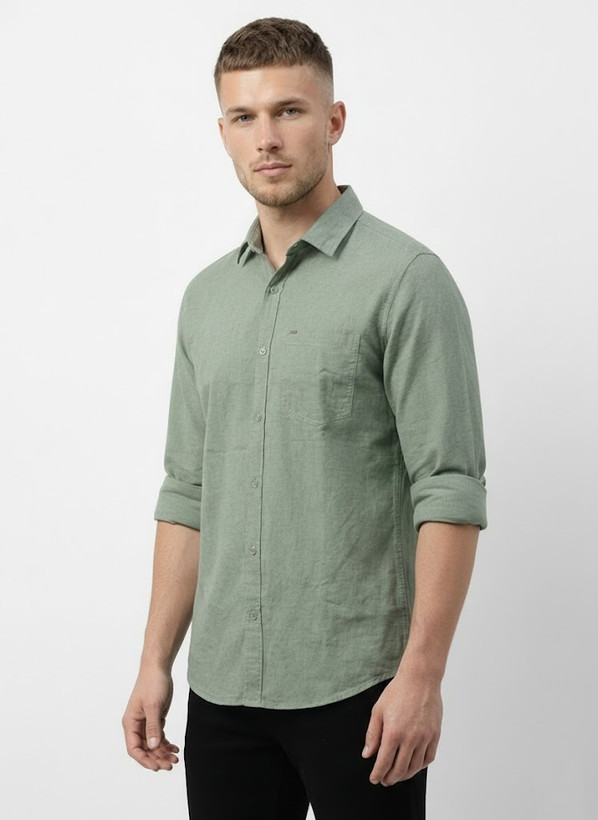 خرید پیراهن مردانه سبز آستین بلند نخ پنبهGENTIMEN