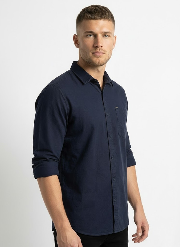 خرید پیراهن مردانه سورمه ای آستین بلند نخ پنبه GENTIMEN