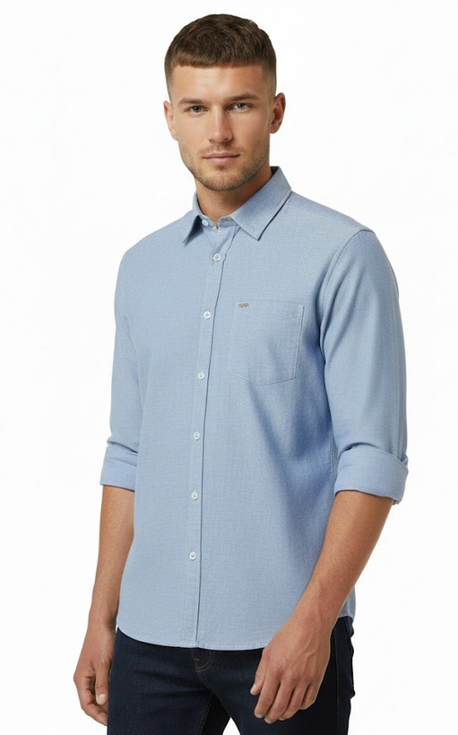 خرید پیراهن مردانه آبی آستین بلند نخ پنبه لیننGENTIMEN