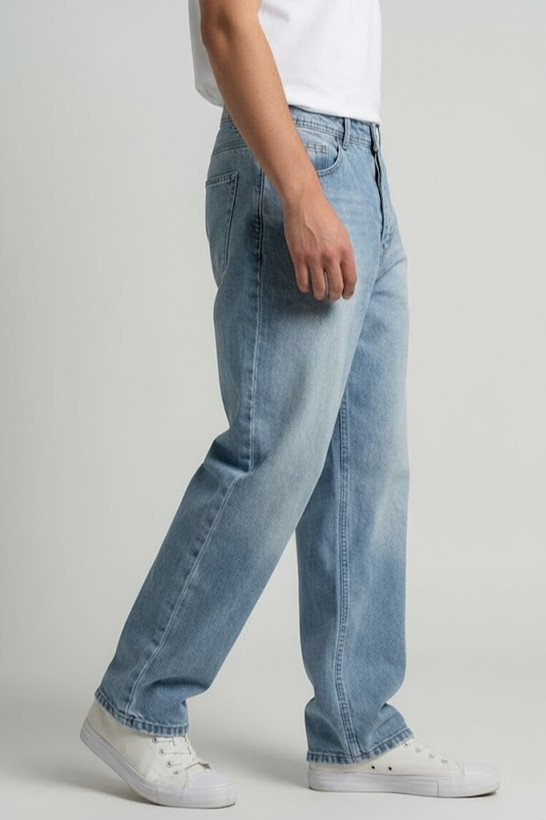 پاخور شلوار از بغل بگ مردانه جین آبی روشن باکیفیت بالا