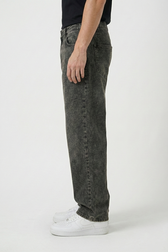 نیم رخ نمای سه رخ شلوار بگ مردانه جین دودی قهوه ای خام شور با کیفیت بالا GENTIMEN