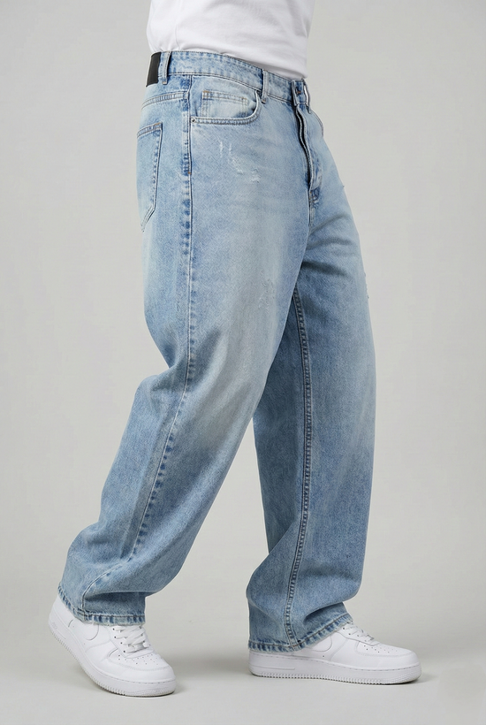 خرید شلوار بگ مردانه جین یخی سنگ شور با کیفیت GENTIMEN