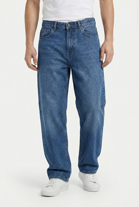 نمای روبرو شلوار بگ مردانه آبی سنگ شور با کیفیت بالا GENTIMEN