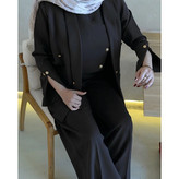 کت و شلوار سه تکه زنانه مجلسی ریچ کت مدل ژیله دار رنگ مشکی پارچه کرپ باربی 8741