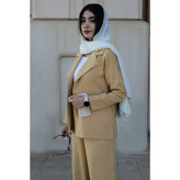 کت و شلوار زنانه تک دکمه کرپ مازراتی کرم با قد دلخواه کد (7122)