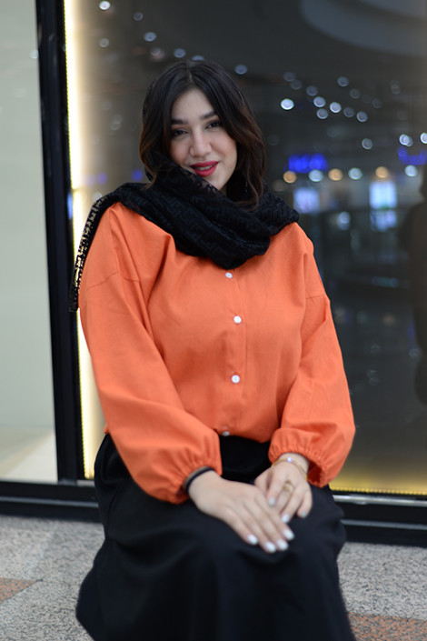 شومیز زنانه لینن شست شده (بدون ابرفت) وارداتی نارنجی کد 7183