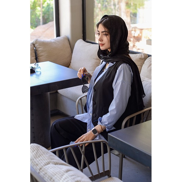 شومیز راه راه و شلوار و وست (جلیقه) کد (7144)